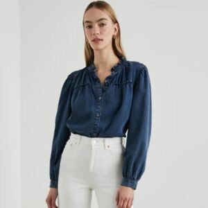NWT Rails Camille Top size XS chambray dark blue button down puff sleeve